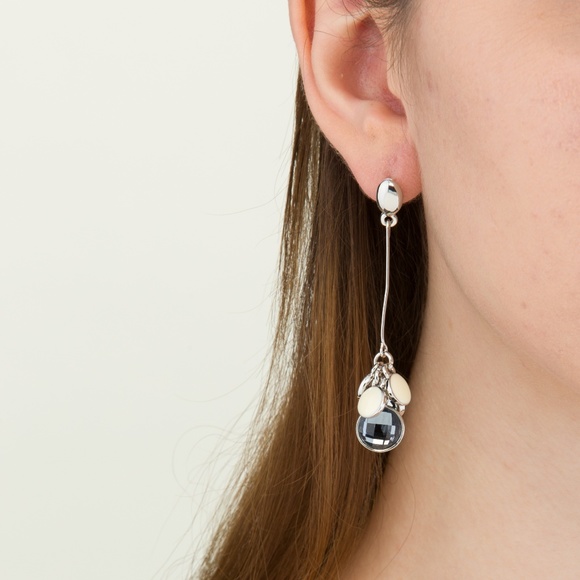 SILVER CREAMY GEM CHARM DANGLE EARRINGS - Picture 4 of 4